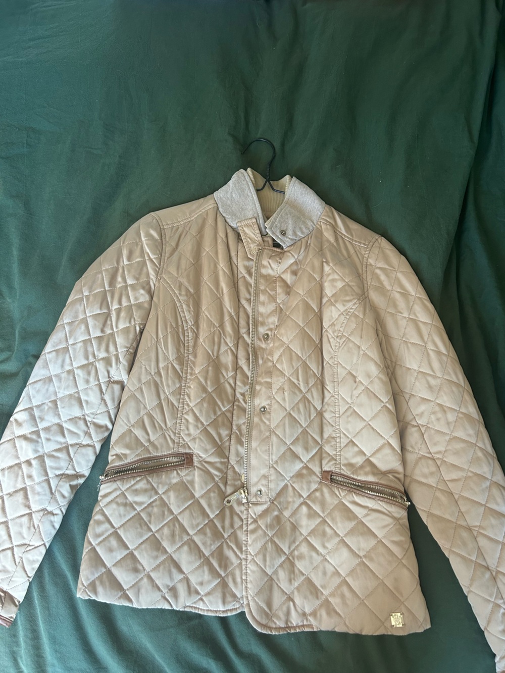 Massimo Dutti Quilted Beige Bomber Jacket